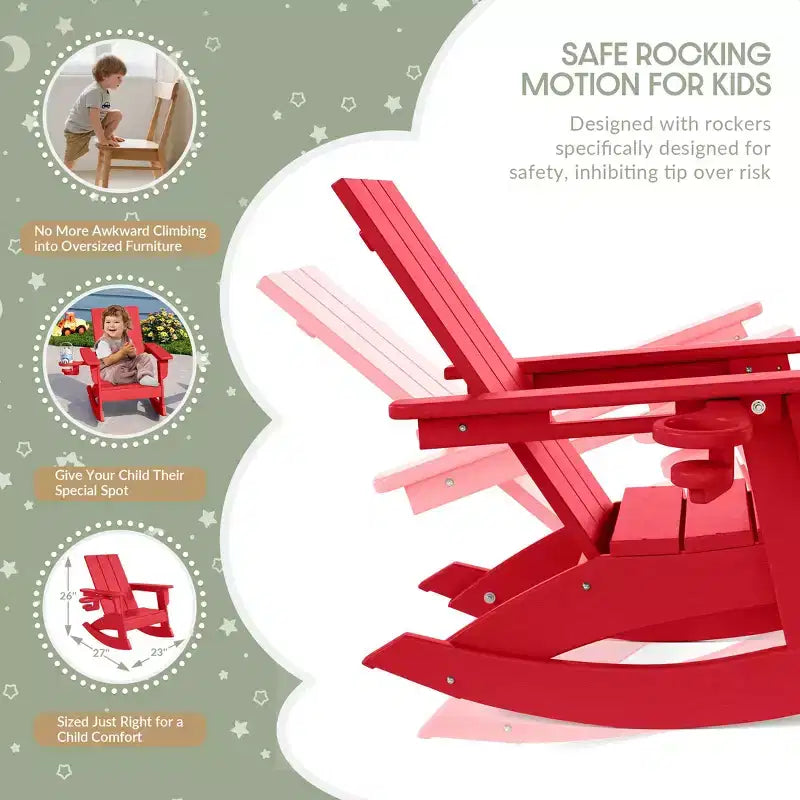 WestinTrends Ashore Ensemble 3 pièces pour enfants avec fauteuil à bascule moderne avec porte-gobelet et table d'appoint carrée