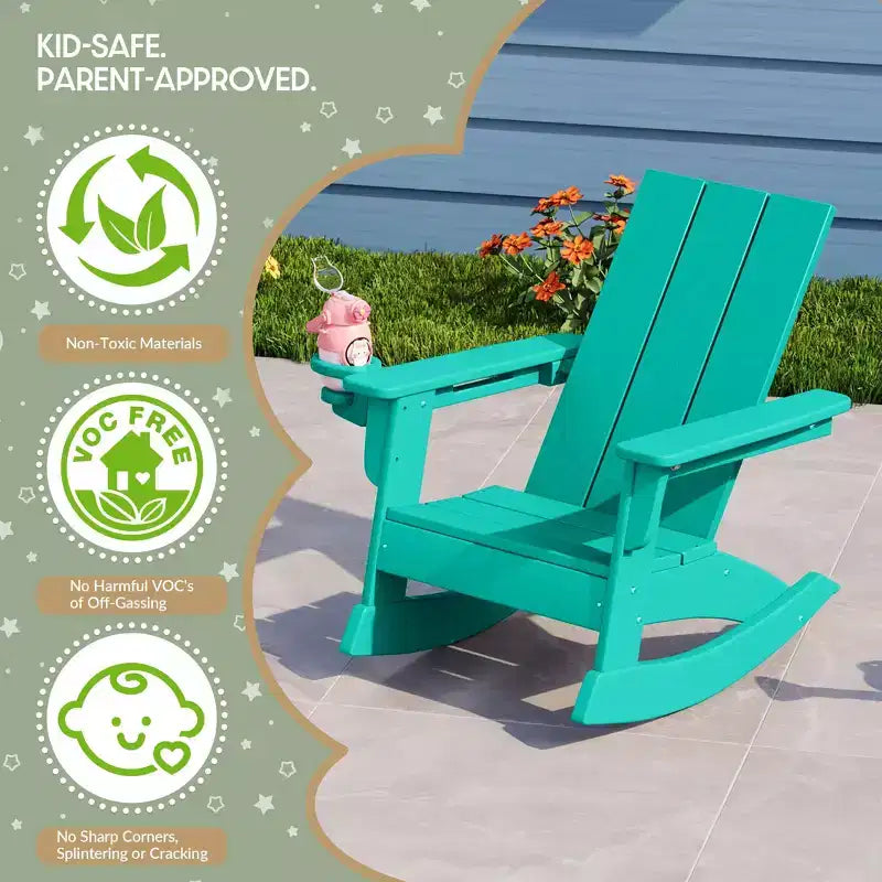 WestinTrends Ashore Ensemble 3 pièces pour enfants avec fauteuil à bascule moderne avec porte-gobelet et table d'appoint carrée