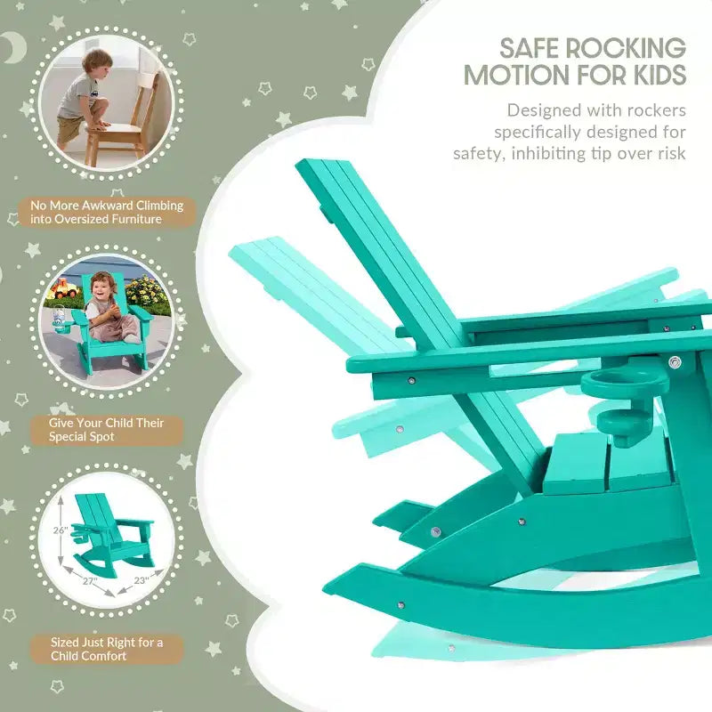 WestinTrends Ashore Ensemble 3 pièces pour enfants avec fauteuil à bascule moderne avec porte-gobelet et table d'appoint carrée