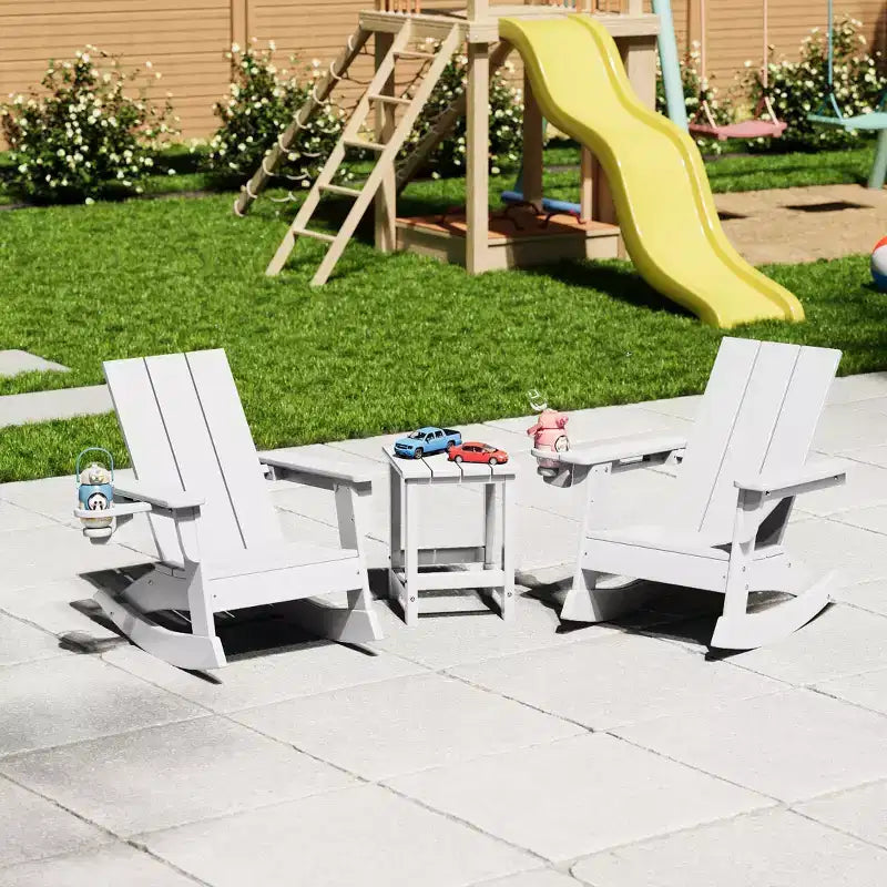 WestinTrends Ashore Ensemble 3 pièces pour enfants avec fauteuil à bascule moderne avec porte-gobelet et table d'appoint carrée