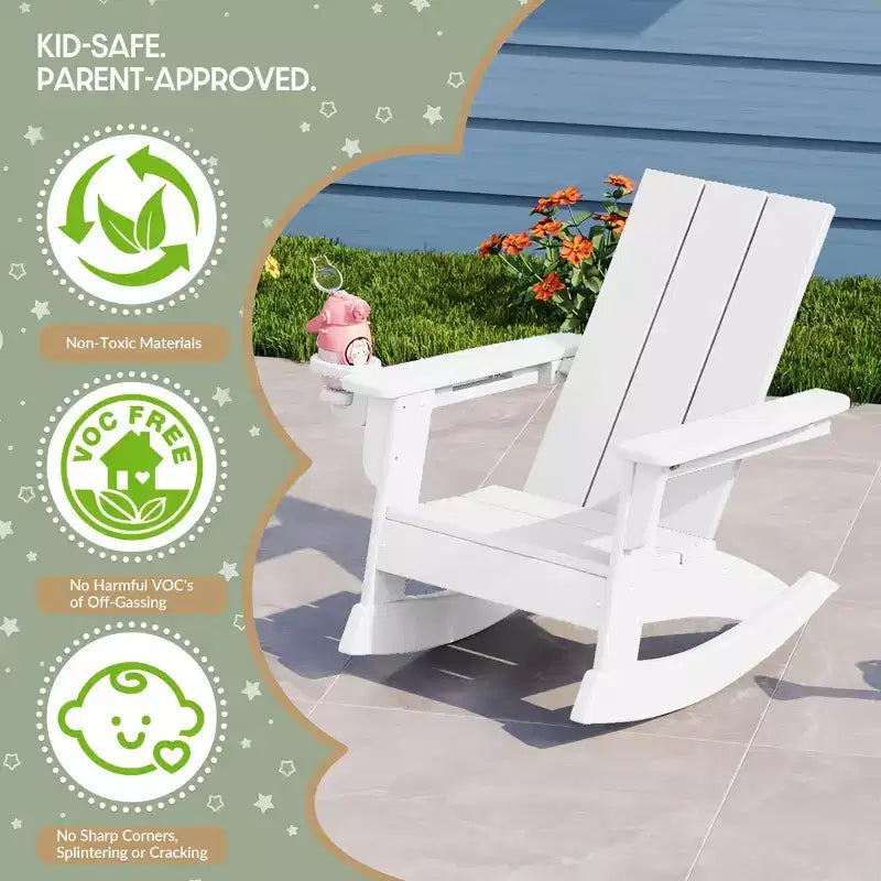 WestinTrends Ashore Ensemble 3 pièces pour enfants avec fauteuil à bascule moderne avec porte-gobelet et table d'appoint carrée