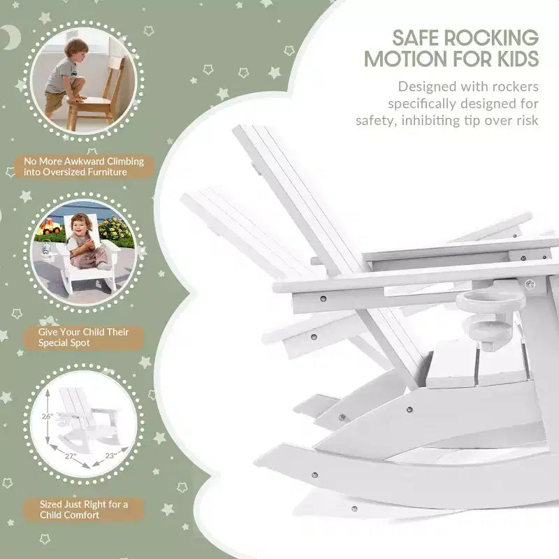 WestinTrends Ashore Ensemble 3 pièces pour enfants avec fauteuil à bascule moderne avec porte-gobelet et table d'appoint carrée
