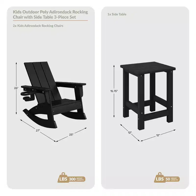WestinTrends Ashore Ensemble 3 pièces pour enfants avec fauteuil à bascule moderne avec porte-gobelet et table d'appoint carrée