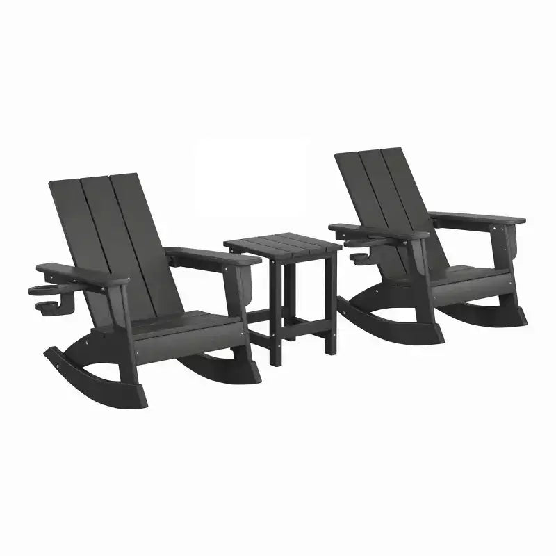 WestinTrends Ashore 3-Piece Kids Modern Rocking Chair With Cup Holder and Square Side Table Set