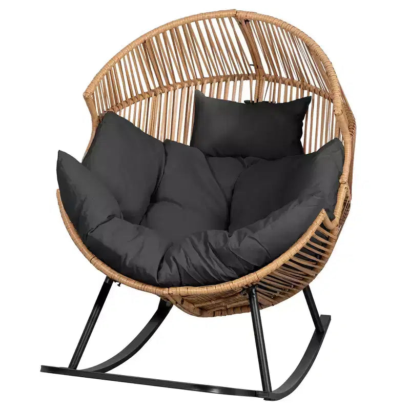 Celebalcony Chaise longue à bascule en rotin en forme d'œuf avec coussin, grande chaise à bascule de patio pour l'extérieur et l'intérieur, balcon, arrière-cour, jardin