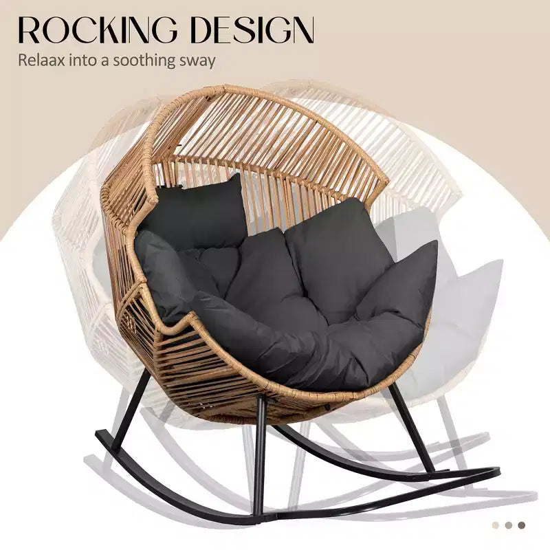 Celebalcony Chaise longue à bascule en rotin en forme d'œuf avec coussin, grande chaise à bascule de patio pour l'extérieur et l'intérieur, balcon, arrière-cour, jardin