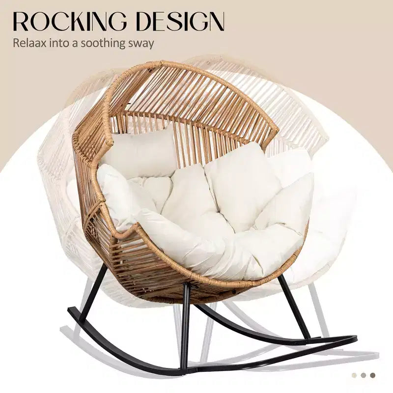 Celebalcony Chaise longue à bascule en rotin en forme d'œuf avec coussin, grande chaise à bascule de patio pour l'extérieur et l'intérieur, balcon, arrière-cour, jardin
