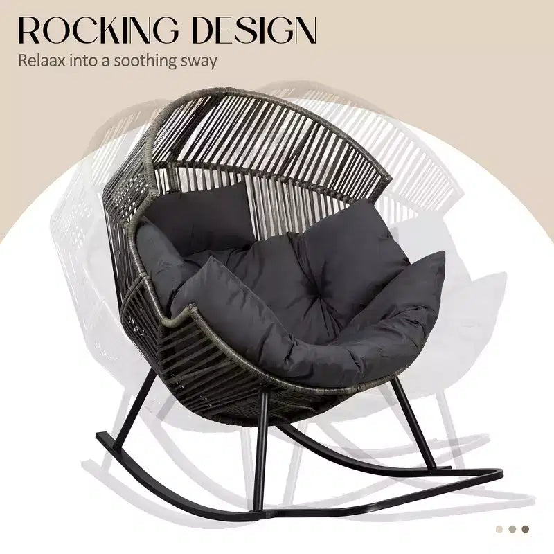 Celebalcony Chaise longue à bascule en rotin en forme d'œuf avec coussin, grande chaise à bascule de patio pour l'extérieur et l'intérieur, balcon, arrière-cour, jardin