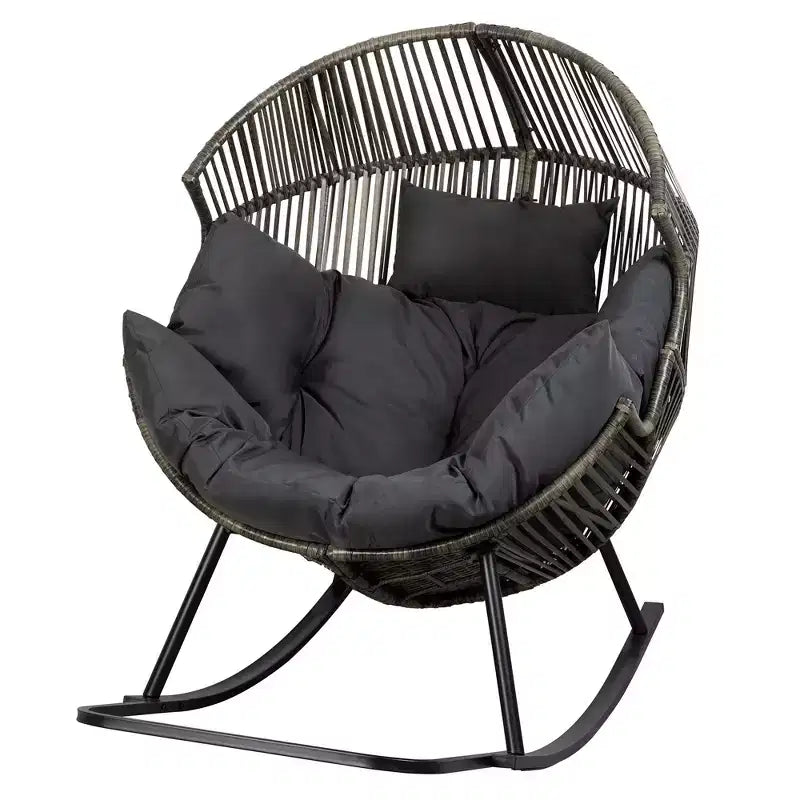 Celebalcony Chaise longue à bascule en rotin en forme d'œuf avec coussin, grande chaise à bascule de patio pour l'extérieur et l'intérieur, balcon, arrière-cour, jardin