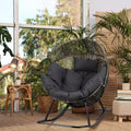 Celebalcony Wicker Egg Chair Rattan Rocking Chair with Cushion, Oversized Patio Lounge Rocker Chair for Outdoor-Indoor,Balcony, Backyard,Garden