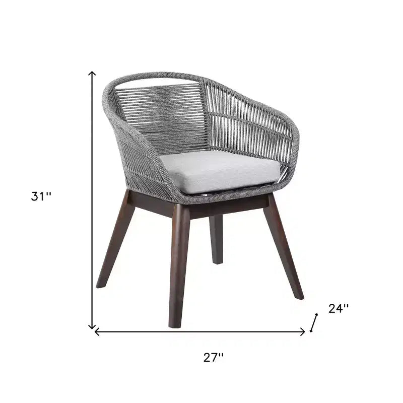 HomeRoots Chaise de salle à manger d'extérieur en bois massif gris 27 avec coussin gris