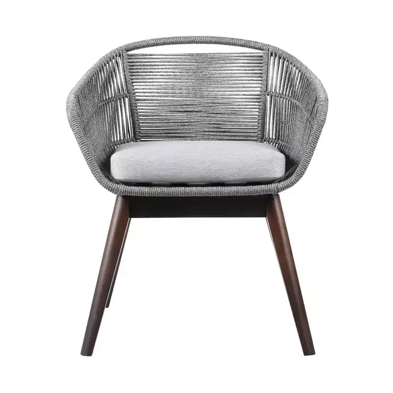 HomeRoots Chaise de salle à manger d'extérieur en bois massif gris 27 avec coussin gris