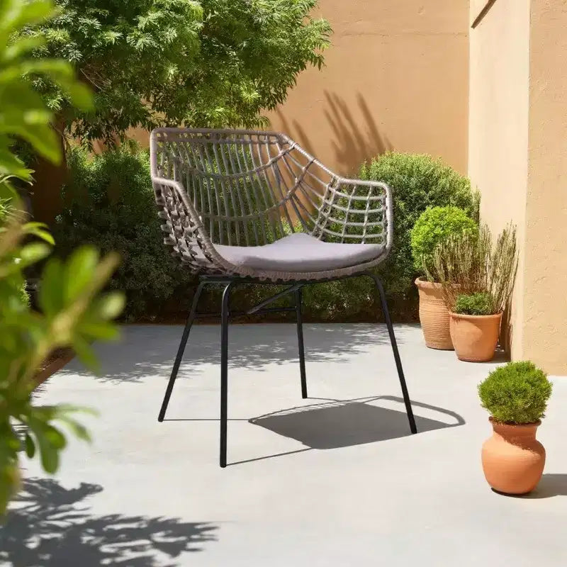 Royal Hampton Outdoor Patio Chair Set of 4, Natural Brown Rattan, Black Steel