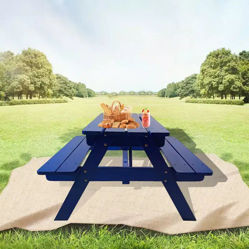 Whisen Kids Table and Chair Set, Natural Solid Wood, Easy to Clean, Multi-Functional for Play, Study & Outdoor Use - Blue