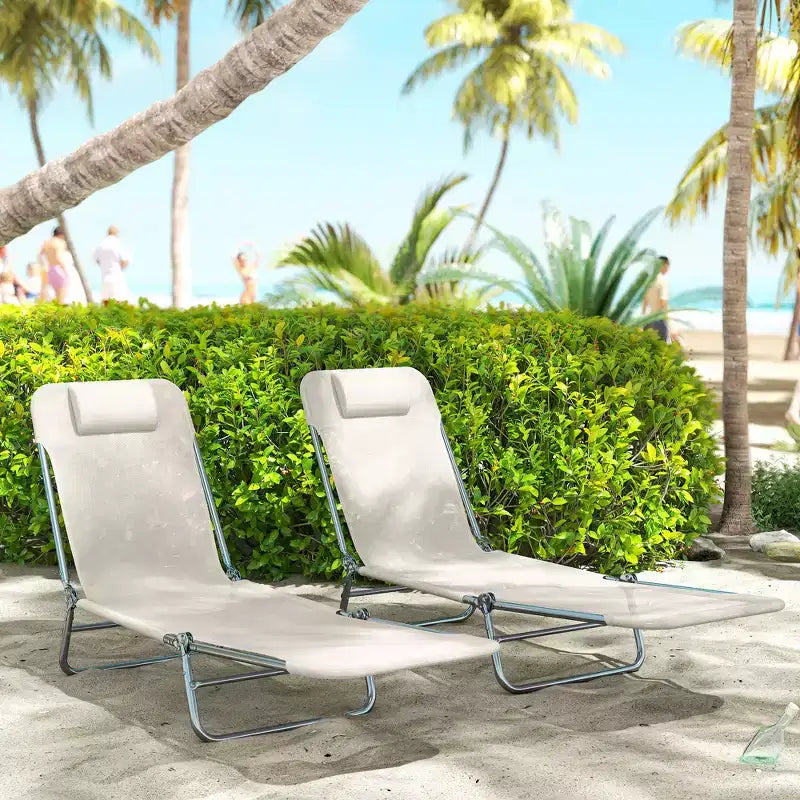 Lot de 2 chaises longues pliantes, transats de piscine avec dossier inclinable, assise en maille respirante, appuie-tête pour la plage, le patio