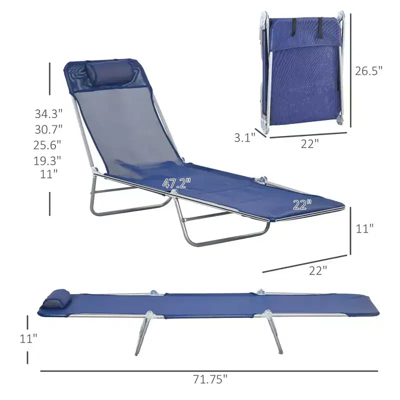 Lot de 2 chaises longues pliantes, transats de piscine avec dossier inclinable, assise en maille respirante, appuie-tête pour la plage, le patio