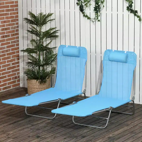 Lot de 2 chaises longues pliantes, transats de piscine avec dossier inclinable, assise en maille respirante, appuie-tête pour la plage, le patio