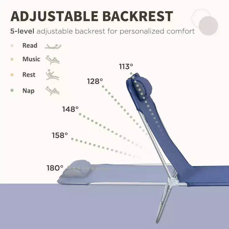 Lot de 2 chaises longues pliantes, transats de piscine avec dossier inclinable, assise en maille respirante, appuie-tête pour la plage, le patio