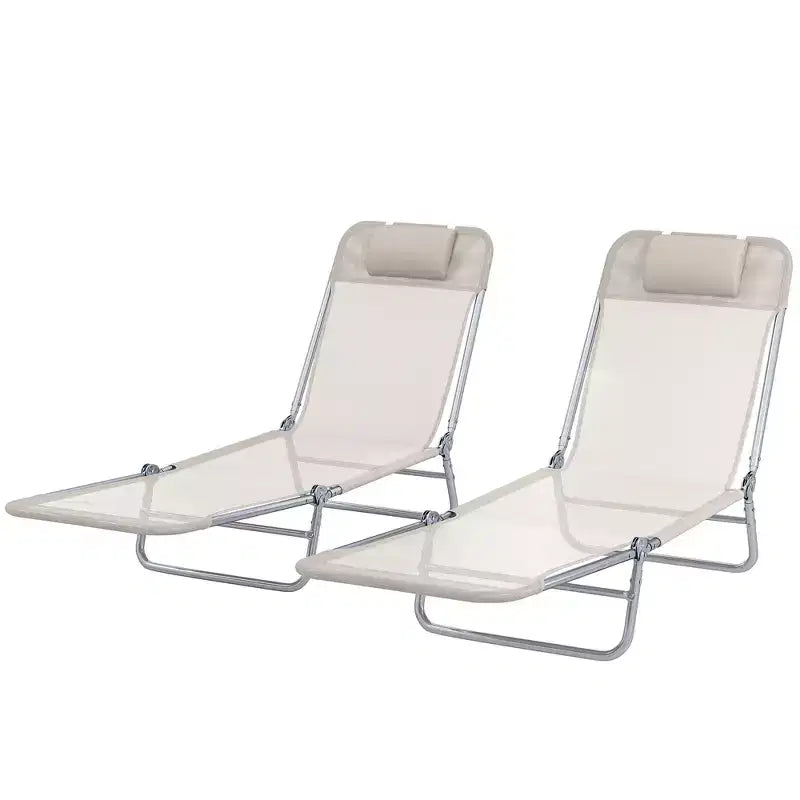 Lot de 2 chaises longues pliantes, transats de piscine avec dossier inclinable, assise en maille respirante, appuie-tête pour la plage, le patio