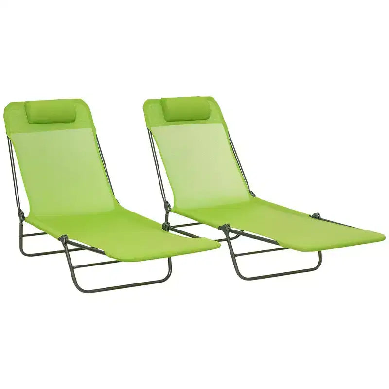 Lot de 2 chaises longues pliantes, transats de piscine avec dossier inclinable, assise en maille respirante, appuie-tête pour la plage, le patio