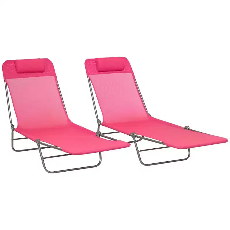 Lot de 2 chaises longues pliantes, transats de piscine avec dossier inclinable, assise en maille respirante, appuie-tête pour la plage, le patio