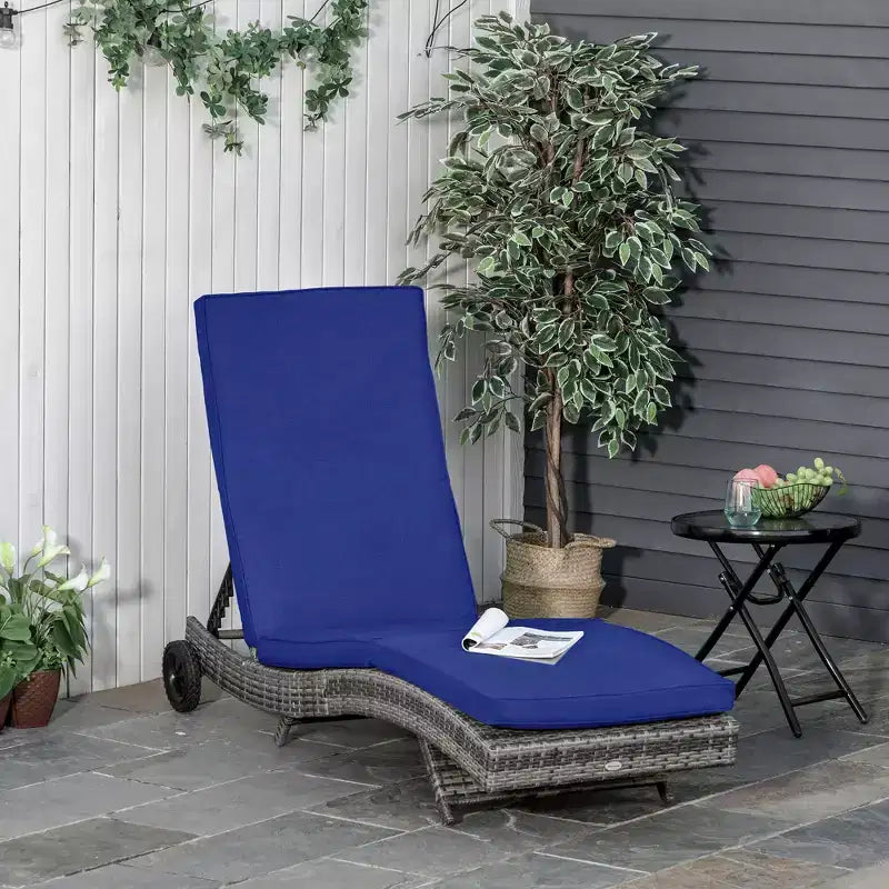 Chaise longue de patio en osier, transat d'extérieur en rotin PE avec dossier réglable et 2 roues
