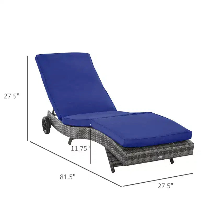 Chaise longue de patio en osier, transat d'extérieur en rotin PE avec dossier réglable et 2 roues