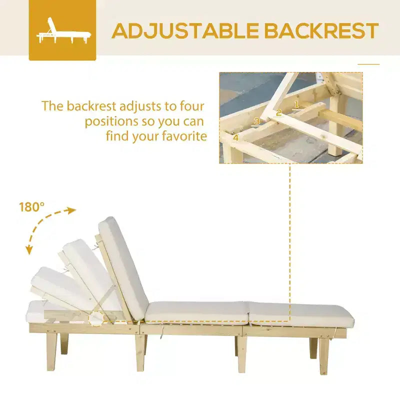 Chaise longue d'extérieur - Chaise longue d'extérieur avec dossier réglable sur 4 positions et coussin, chaise longue de plage inclinable pour terrasse