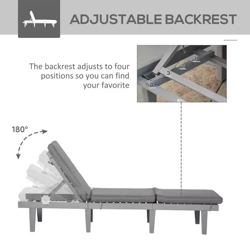Chaise longue d'extérieur - Chaise longue d'extérieur avec dossier réglable sur 4 positions et coussin, chaise longue de plage inclinable pour terrasse