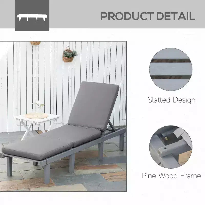 Chaise longue d'extérieur - Chaise longue d'extérieur avec dossier réglable sur 4 positions et coussin, chaise longue de plage inclinable pour terrasse