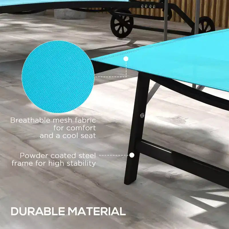 Chaise longue d'extérieur, chaise longue 2 pièces avec roulettes, 5 positions réglables pour patio, plage, piscine