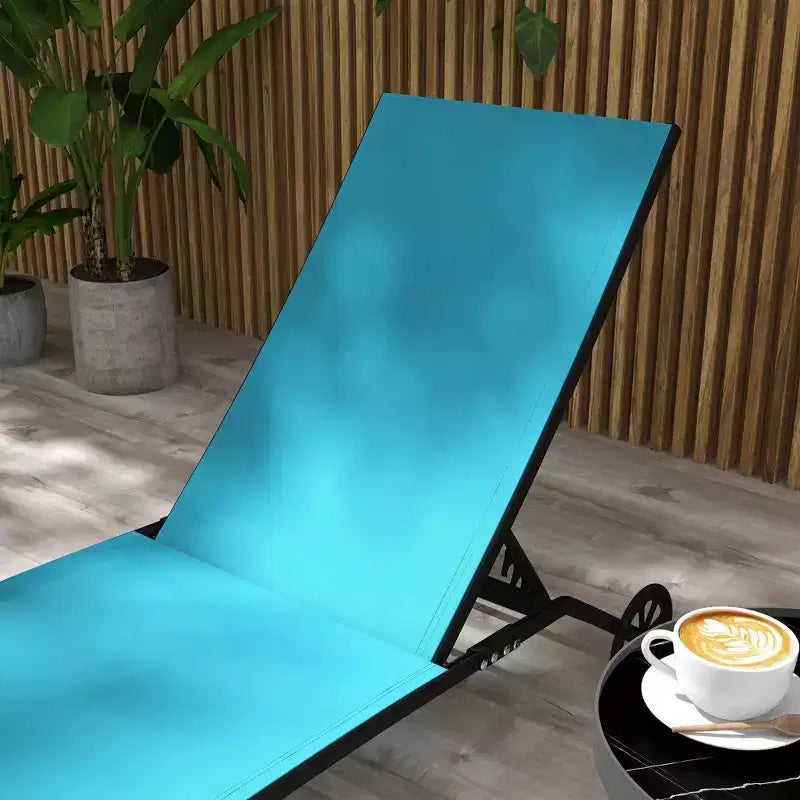 Chaise longue d'extérieur, chaise longue 2 pièces avec roulettes, 5 positions réglables pour patio, plage, piscine