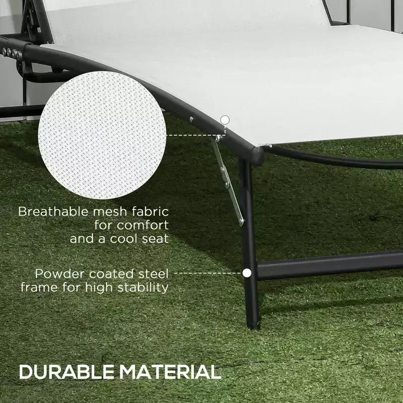 Chaise longue d'extérieur, chaise longue 2 pièces avec roulettes, 5 positions réglables pour patio, plage, piscine