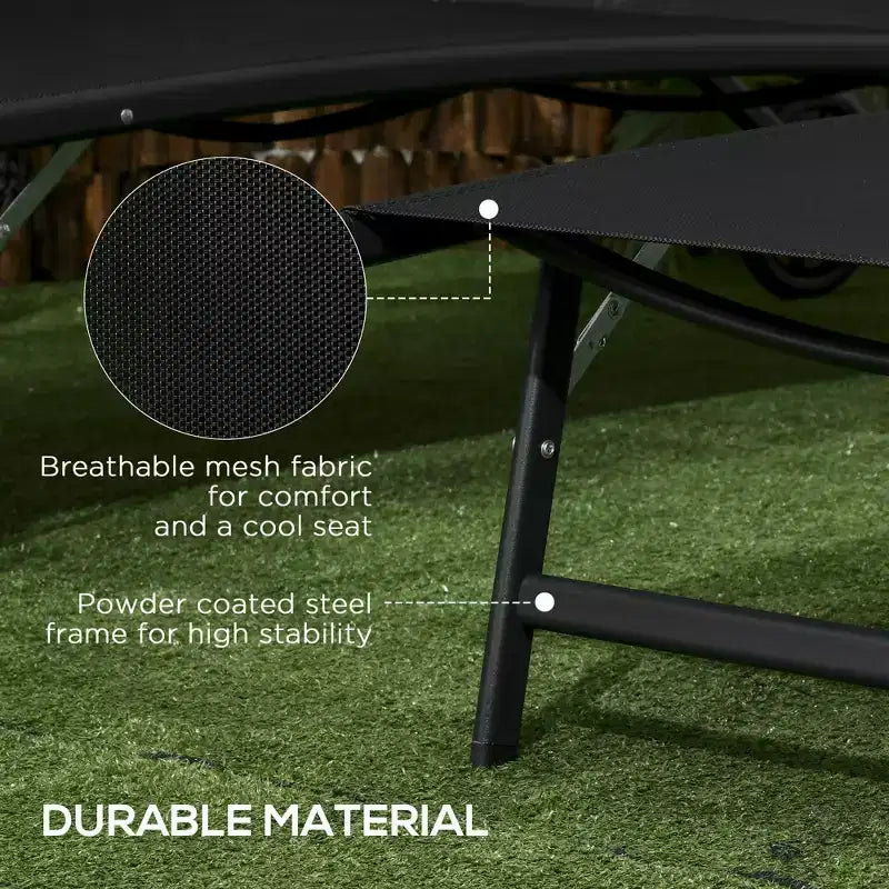 Chaise longue d'extérieur, chaise longue 2 pièces avec roulettes, 5 positions réglables pour patio, plage, piscine