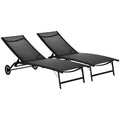 Chaise Lounge Outdoor, 2 Piece Lounge Chair with Wheelsning Chair with 5 Adjustable Positions for Patio, Beach, Pool