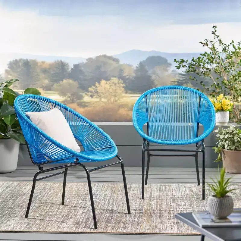 Lot de 2 chaises d'extérieur Okak avec assise et dossier en cordage, chaises de porche à cadre en métal au design moderne, chaise de patio pour le jardin