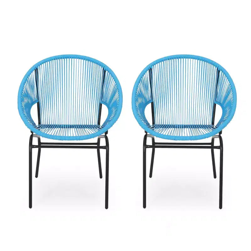 Lot de 2 chaises d'extérieur Okak avec assise et dossier en cordage, chaises de porche à cadre en métal au design moderne, chaise de patio pour le jardin
