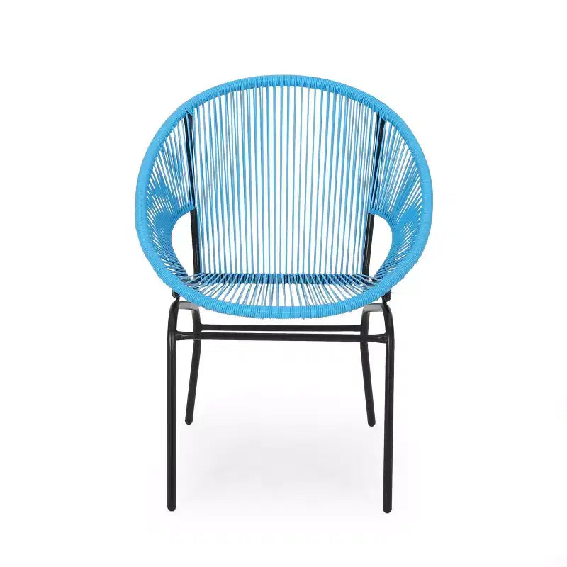 Lot de 2 chaises d'extérieur Okak avec assise et dossier en cordage, chaises de porche à cadre en métal au design moderne, chaise de patio pour le jardin