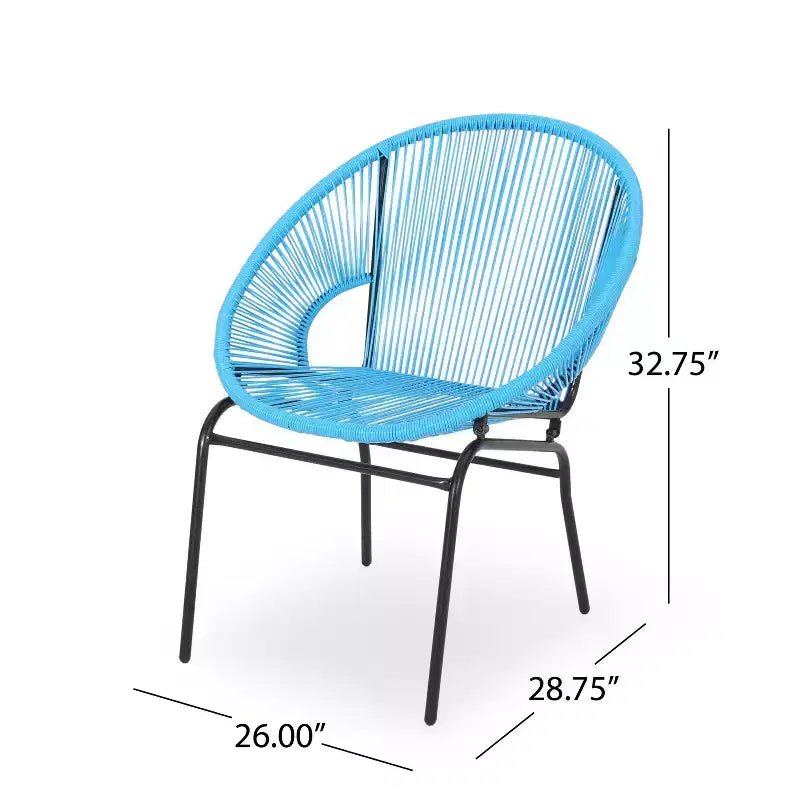 Lot de 2 chaises d'extérieur Okak avec assise et dossier en cordage, chaises de porche à cadre en métal au design moderne, chaise de patio pour le jardin