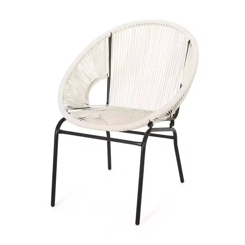Lot de 2 chaises d'extérieur Okak avec assise et dossier en cordage, chaises de porche à cadre en métal au design moderne, chaise de patio pour le jardin