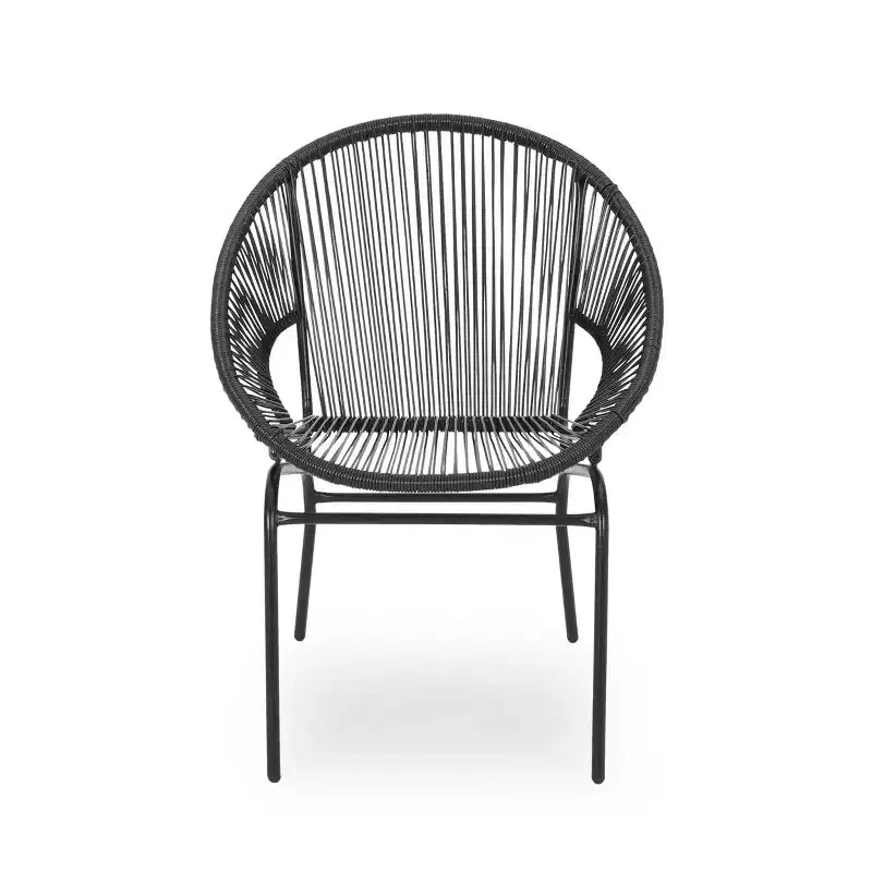 Lot de 2 chaises d'extérieur Okak avec assise et dossier en cordage, chaises de porche à cadre en métal au design moderne, chaise de patio pour le jardin