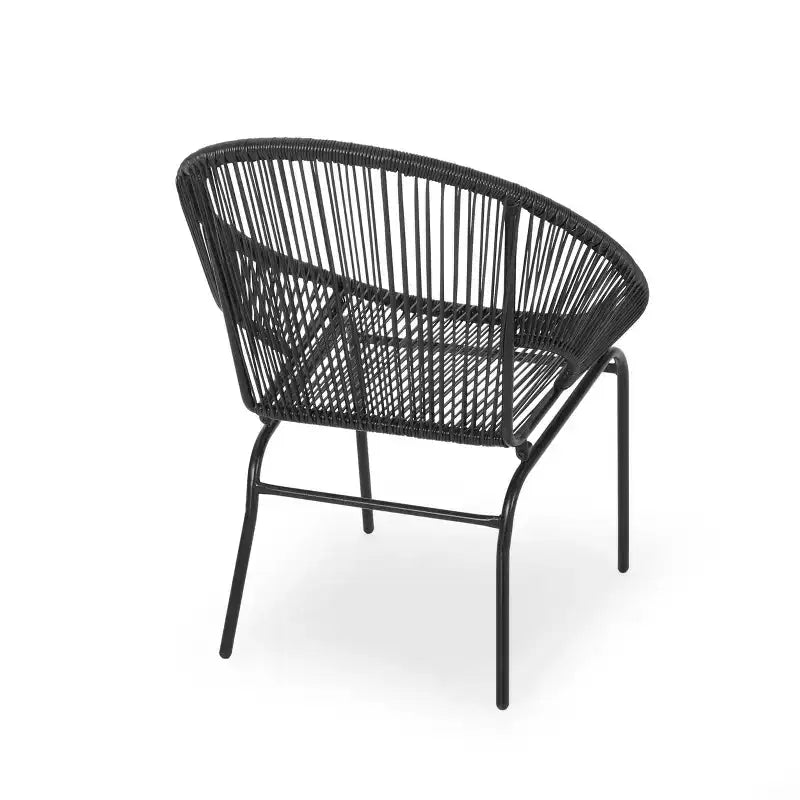 Lot de 2 chaises d'extérieur Okak avec assise et dossier en cordage, chaises de porche à cadre en métal au design moderne, chaise de patio pour le jardin
