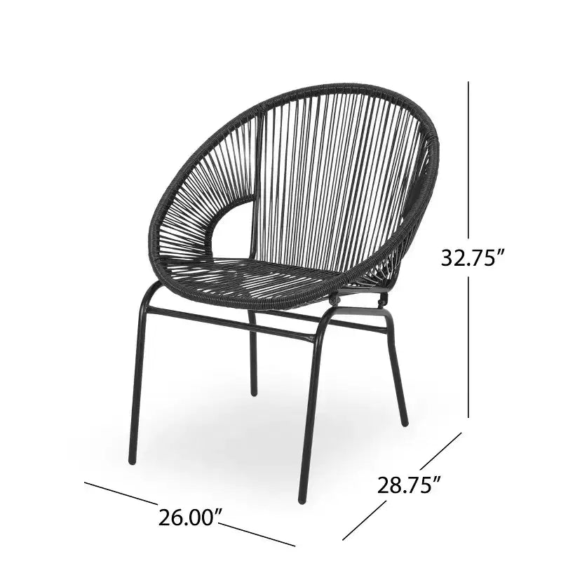 Lot de 2 chaises d'extérieur Okak avec assise et dossier en cordage, chaises de porche à cadre en métal au design moderne, chaise de patio pour le jardin