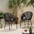 Lot de 2 chaises d'extérieur Okak avec assise et dossier en cordage, chaises de porche à cadre en métal au design moderne, chaise de patio pour le jardin