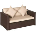 Outdoor Wicker Loveseat, Patio Furniture Couch with Cushions, 2 Seats PE Rattan Sofa, 2 Throw Pillows