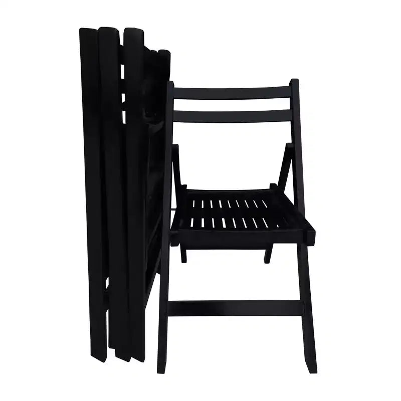 Chaise pliante spéciale événement en bois à lattes – noire, lot de 4, CHAISE PLIANTE, STYLE PLIANT