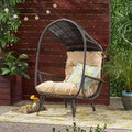 Okak Outdoor Egg Chair with Cushions, Patio Accent Chair with Armrests and Shading Canopy, Porch Chairs for Garden, Backyard, Balcony, Brown