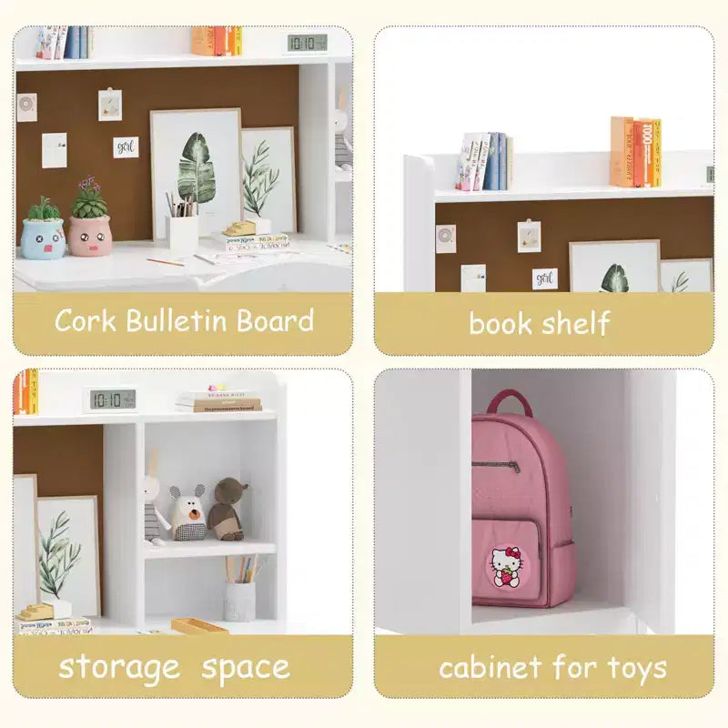 Ensemble bureau et chaise pour enfant avec rangement, table d'apprentissage ergonomique pour tout-petit avec étagère, bois composite, 3-8 ans