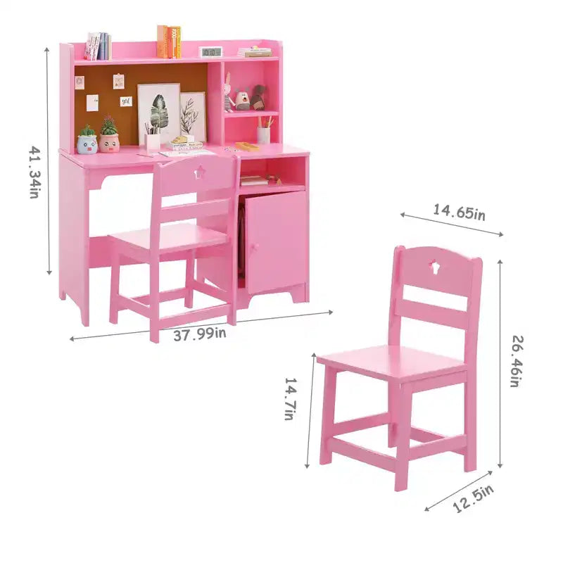 Ensemble bureau et chaise pour enfant avec rangement, table d'apprentissage ergonomique pour tout-petit avec étagère, bois composite, 3-8 ans