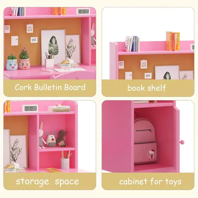 Ensemble bureau et chaise pour enfant avec rangement, table d'apprentissage ergonomique pour tout-petit avec étagère, bois composite, 3-8 ans